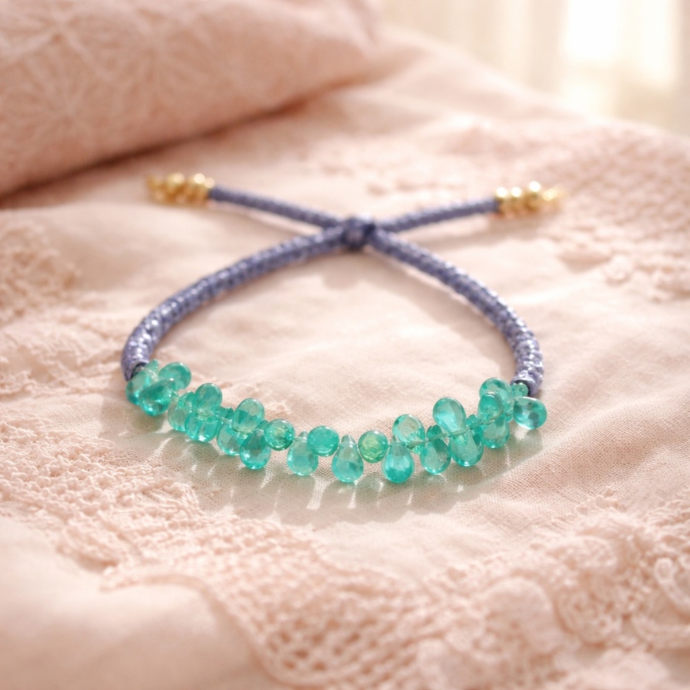 New Natural Apatite Tanzanite Stacking Bracelet Solid 14K Yellow Gold
